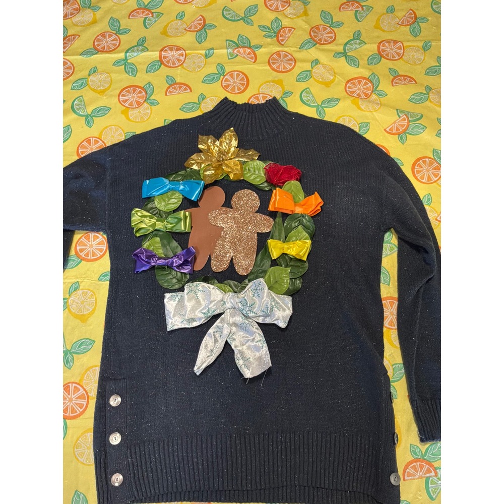 Kitschy‎ Womens LC Lauren Conrad Ugly Christmas Sweater M Navy Blue Sparkle DIY